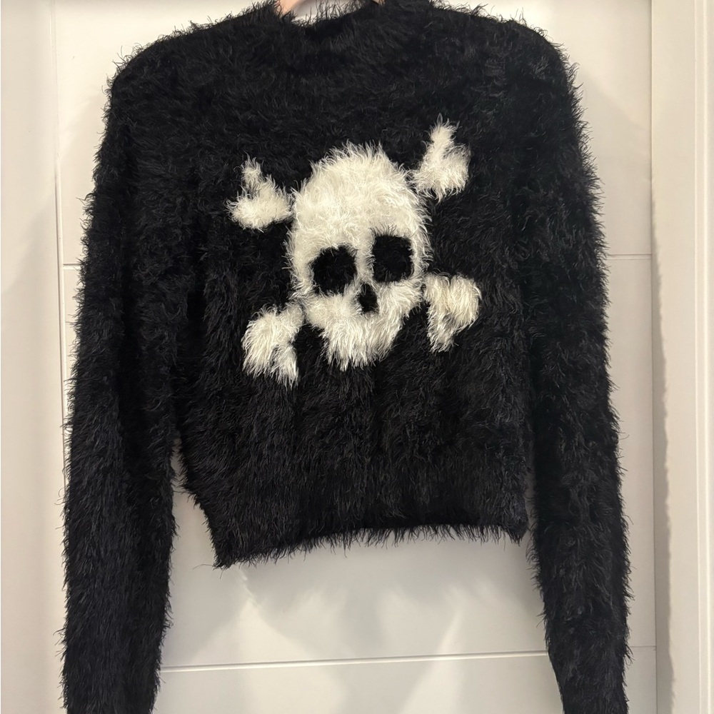 Dolls Kill Fuzzy Black and White Skull Sweater